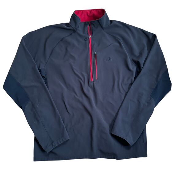 The North Face Pullover Jacket Quarter Zip Fleece Lined Gray Red Mens size Large - Picture 1 of 8